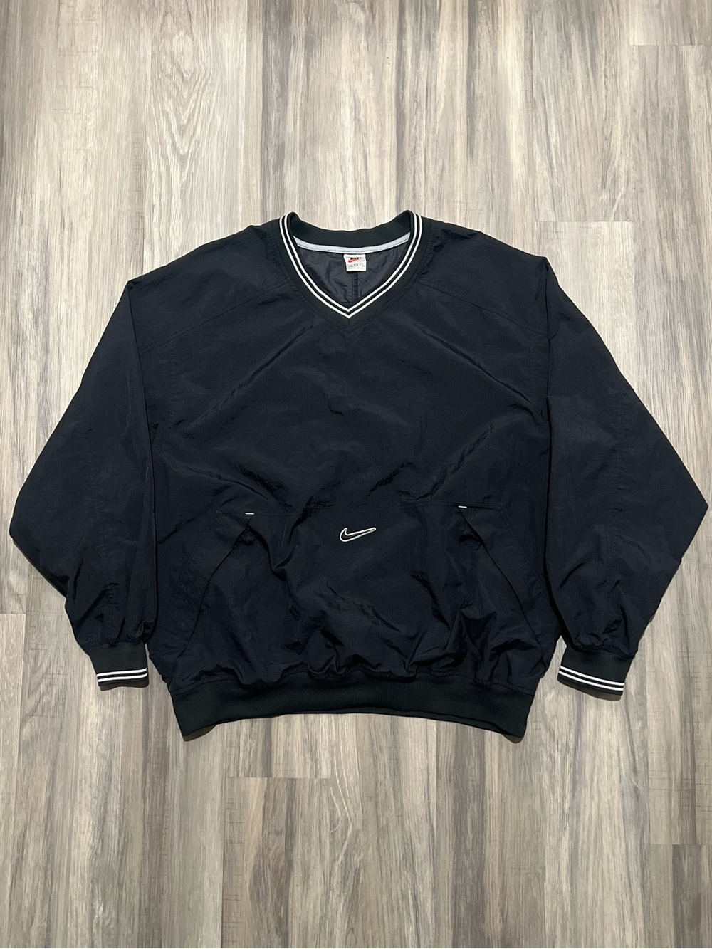 Vintage 90s Nike Center Swoosh Pullover Windbreaker Black V-Neck 2XL